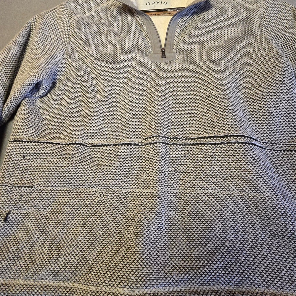 Orvis Classic Collection 1/4 Zip Pullover XXL Beige Sherpa Lined Knit Sweater